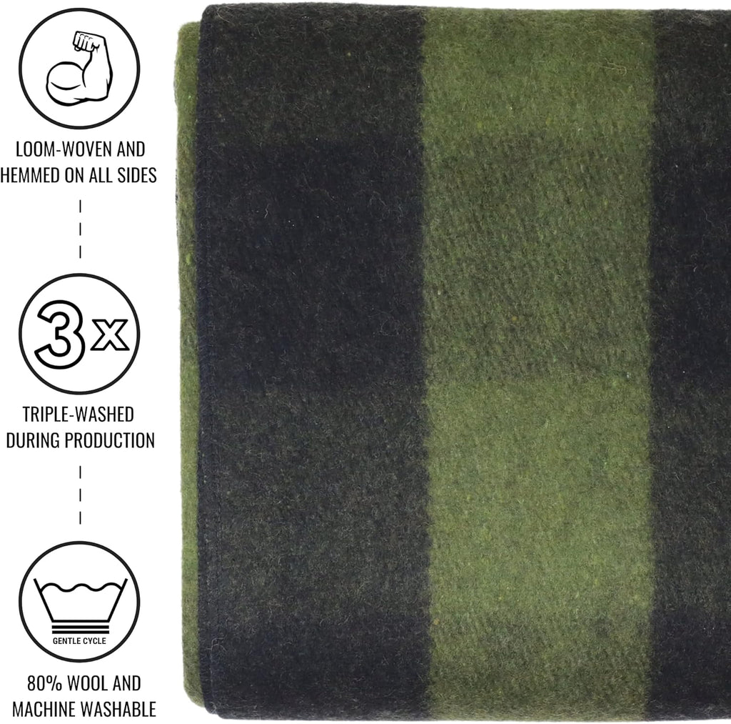 Heavyweight Military Style Wool Blanket - 80% Virgin Wool Survival Gear for Camping, Bushcraft & Emergency Kits - Washable Outdoor Stadium Blanket