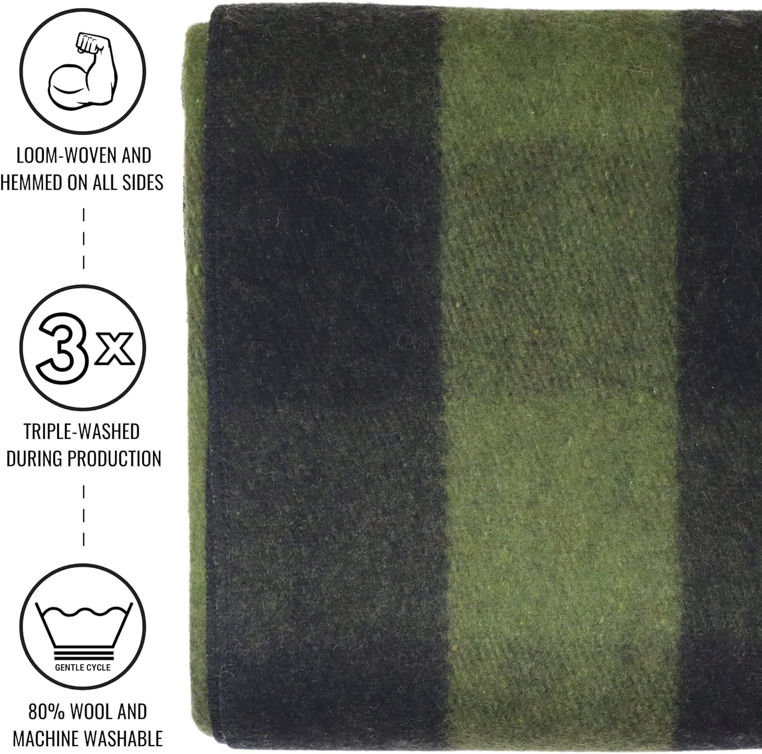 Heavyweight Military Style Wool Blanket - 80% Virgin Wool Survival Gear for Camping, Bushcraft & Emergency Kits - Washable Outdoor Stadium Blanket