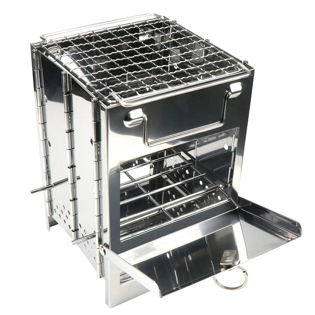 Portable Stainless Steel Foldable Camping Stove - Lightweight Collapsible Survival Stove for Cooking, BBQ, and Picnics