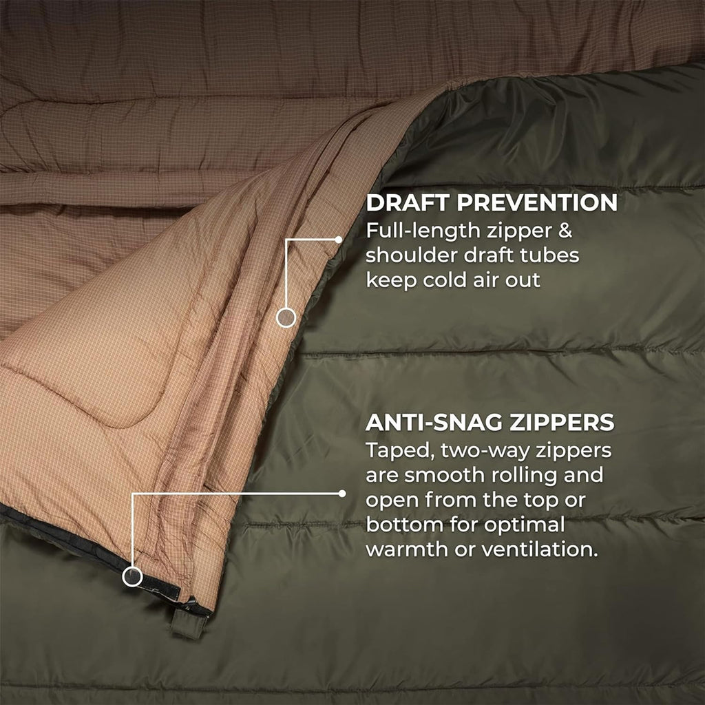 Mammoth Queen Size Double Sleeping Bag - 2-Person Family Camping Bag - Extra Large Warm Sleep System for Couples & Base Camp