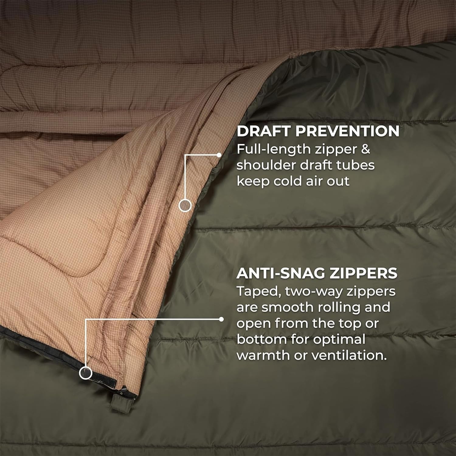 Mammoth Queen Size Double Sleeping Bag - 2-Person Family Camping Bag - Extra Large Warm Sleep System for Couples & Base Camp