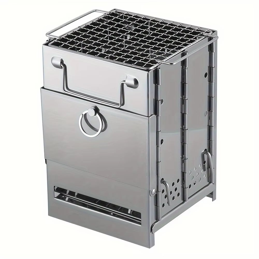 Portable Stainless Steel Foldable Camping Stove - Lightweight Collapsible Survival Stove for Cooking, BBQ, and Picnics