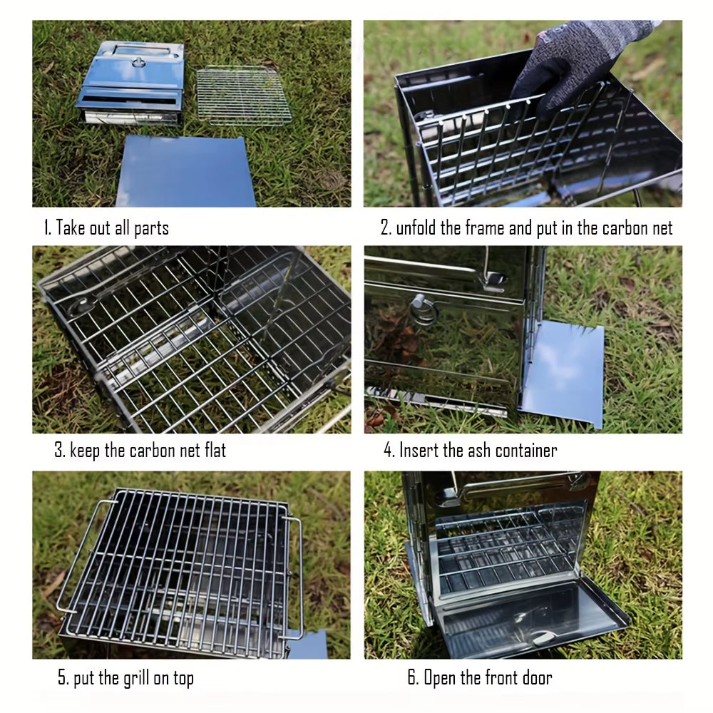 Portable Stainless Steel Foldable Camping Stove - Lightweight Collapsible Survival Stove for Cooking, BBQ, and Picnics