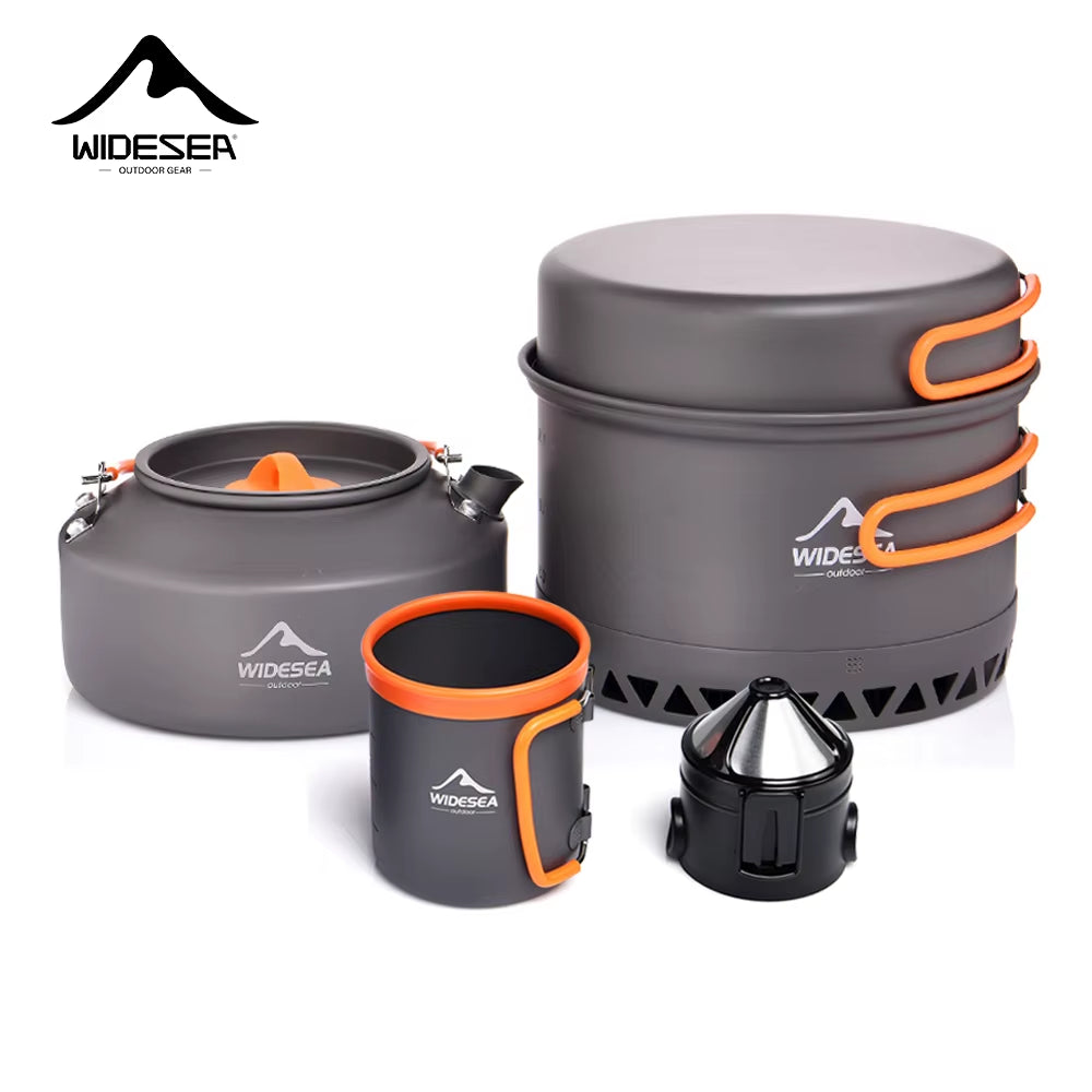 Full Outdoor Cookware Set - Stackable Camping Pots & Kettle with Coffee Filter - Portable Kitchen Gear for Hiking, Picnic & Group Travel