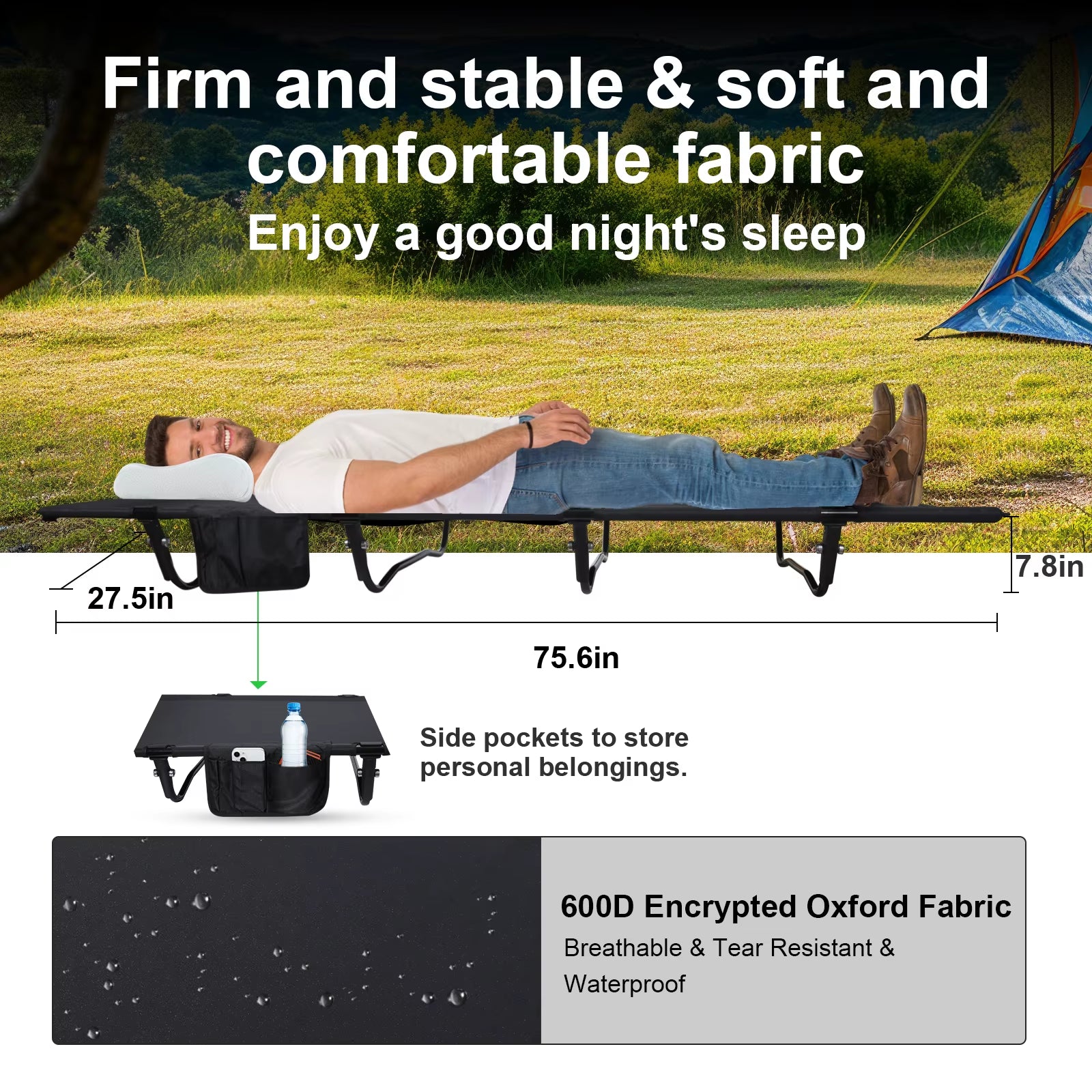 Ultralight Portable Camping Cot - Supports Up to 352lbs - Perfect for Backpacking and Outdoor Adventures!