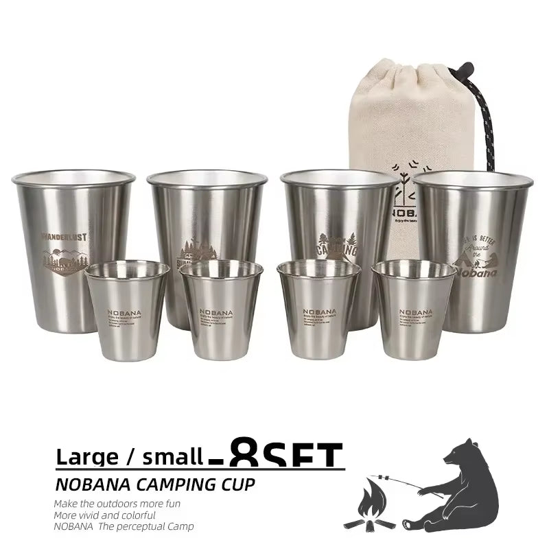 Premium 304 Stainless Steel Camping Cup Set - Portable Travel Coffee & Beer Cups for Outdoor Adventures - Available in 4, 6, or 8 Pieces