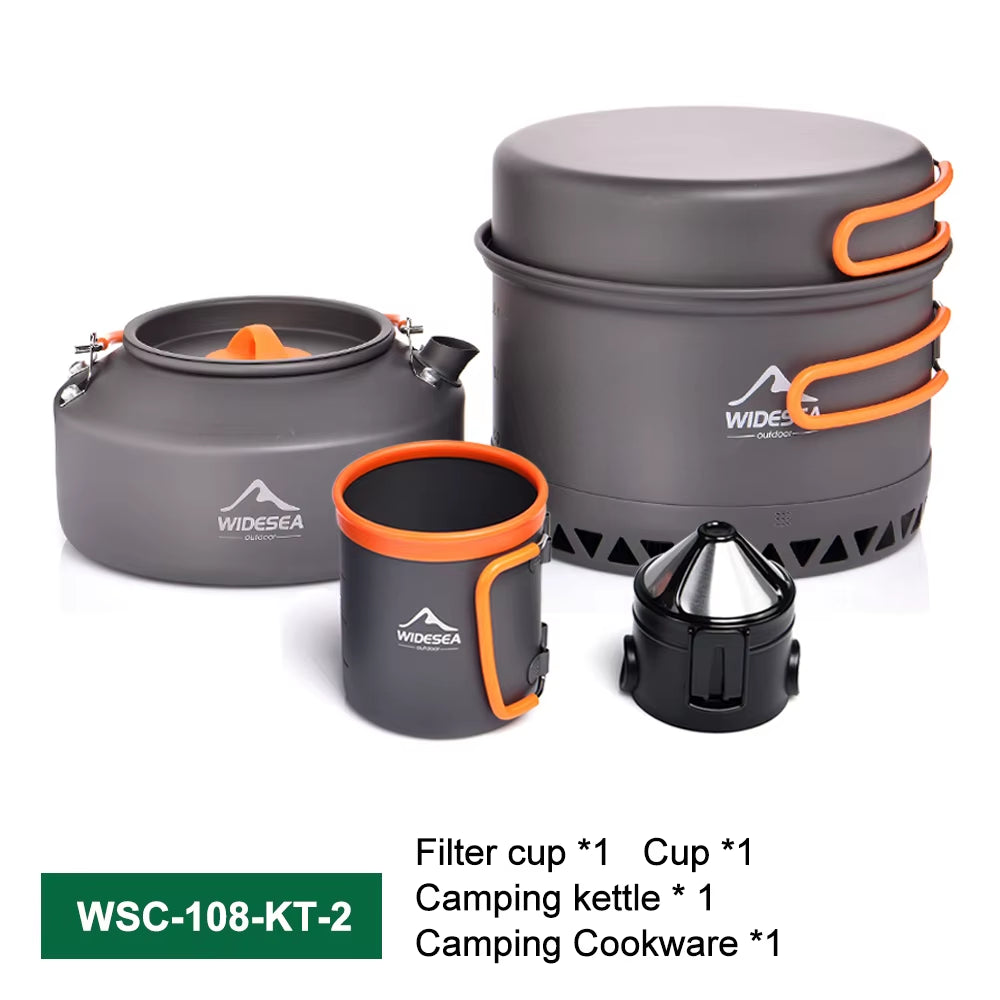 Full Outdoor Cookware Set - Stackable Camping Pots & Kettle with Coffee Filter - Portable Kitchen Gear for Hiking, Picnic & Group Travel