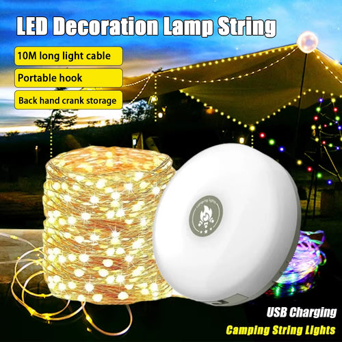 10M LED Rechargeable String Light - IPX4 Waterproof Atmosphere Tent Lamp with Magnet - Recyclable Decorative Camping Gear for Garden & Party