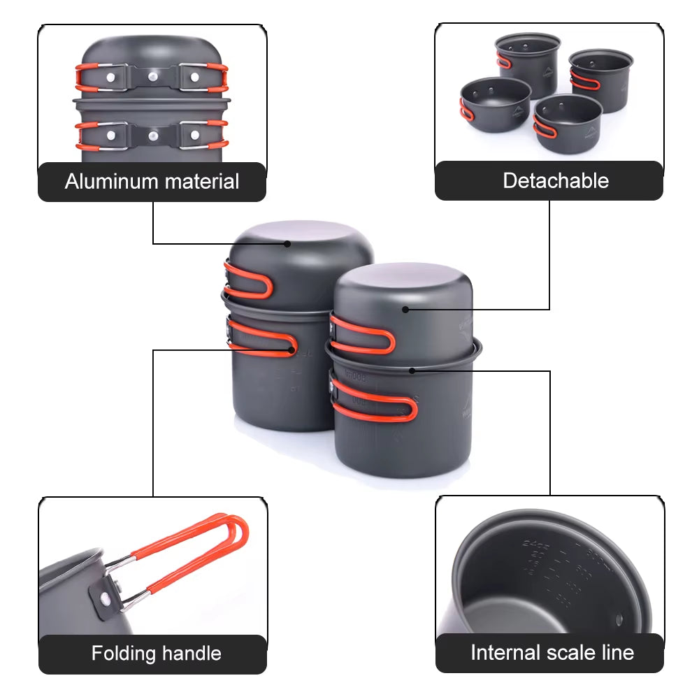 2-3 Person Non-Stick Camping Cookware Set - Portable Hard Anodized Pots & Pans - Lightweight Hiking Cooking Set with Storage Bag