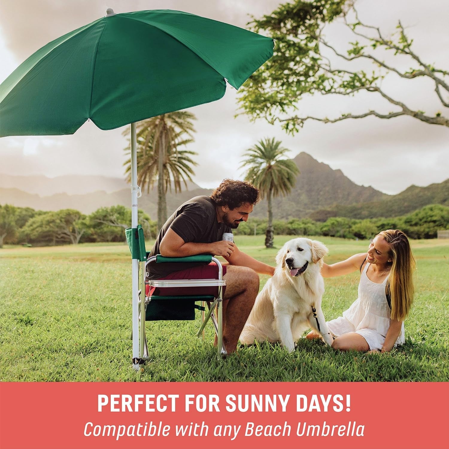 Portable Aluminum Sports Director Chair - Heavy Duty Folding Camping Chair with Side Table & Armrest Caddy - Red Picnic Seating for Adults