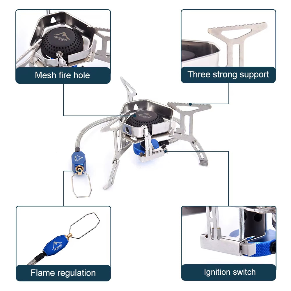 3500W High-Power Camping Gas Stove - Windproof Foldable Outdoor Burner - Rapid Heat Kitchen Survival Gear for Mountaineering
