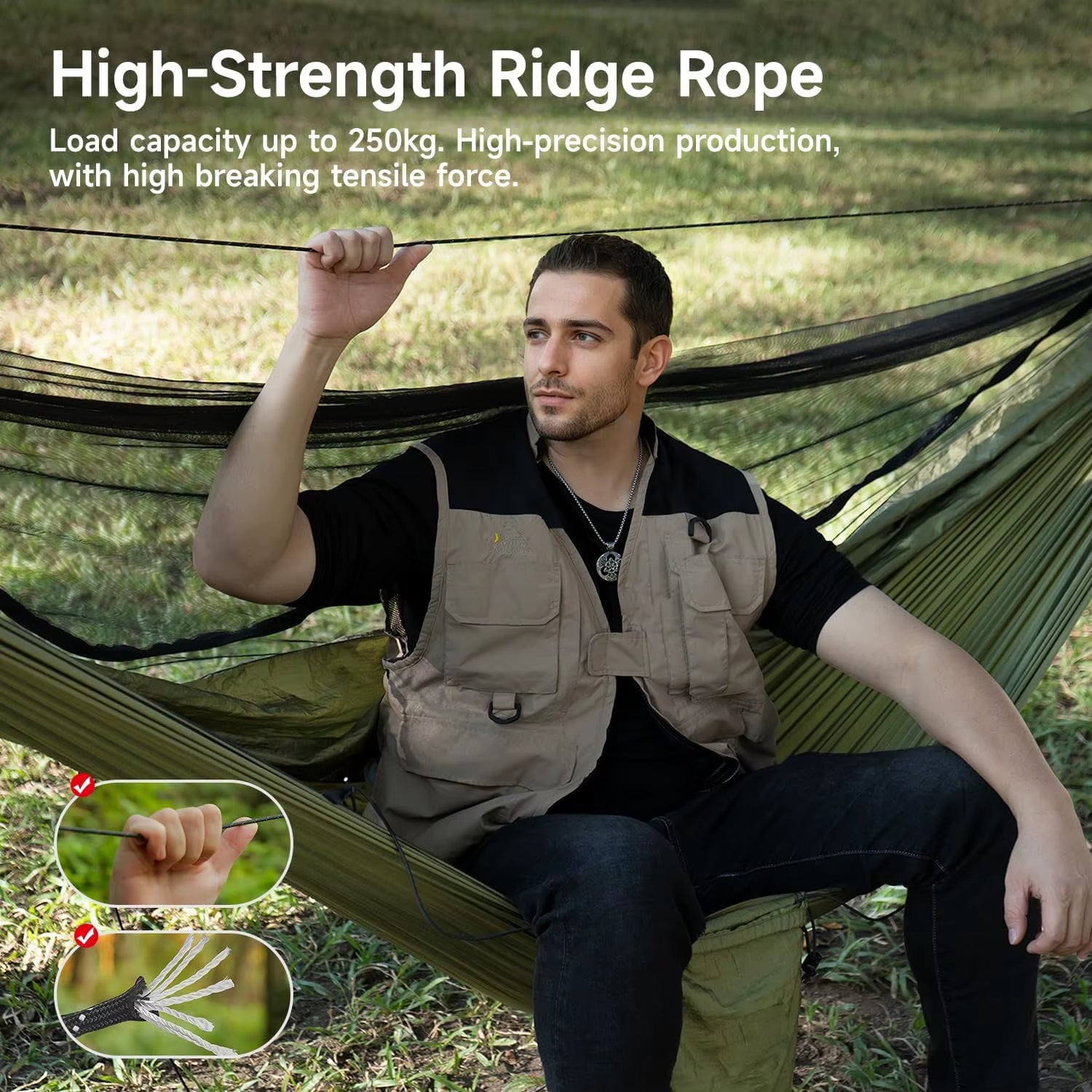 Lightweight Parachute Nylon Camping Hammock with Mosquito Net | Portable Backpacking & Travel Gear