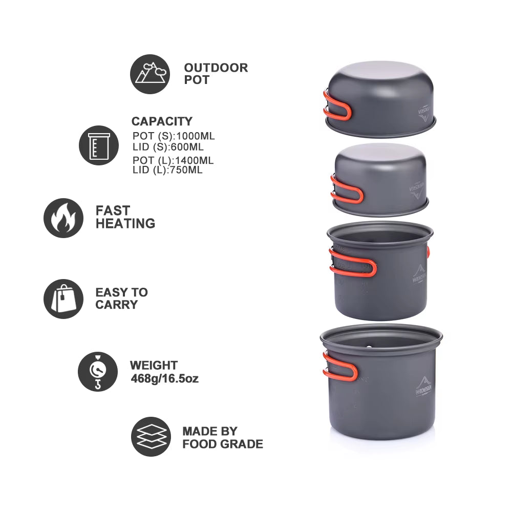 2-3 Person Non-Stick Camping Cookware Set - Portable Hard Anodized Pots & Pans - Lightweight Hiking Cooking Set with Storage Bag