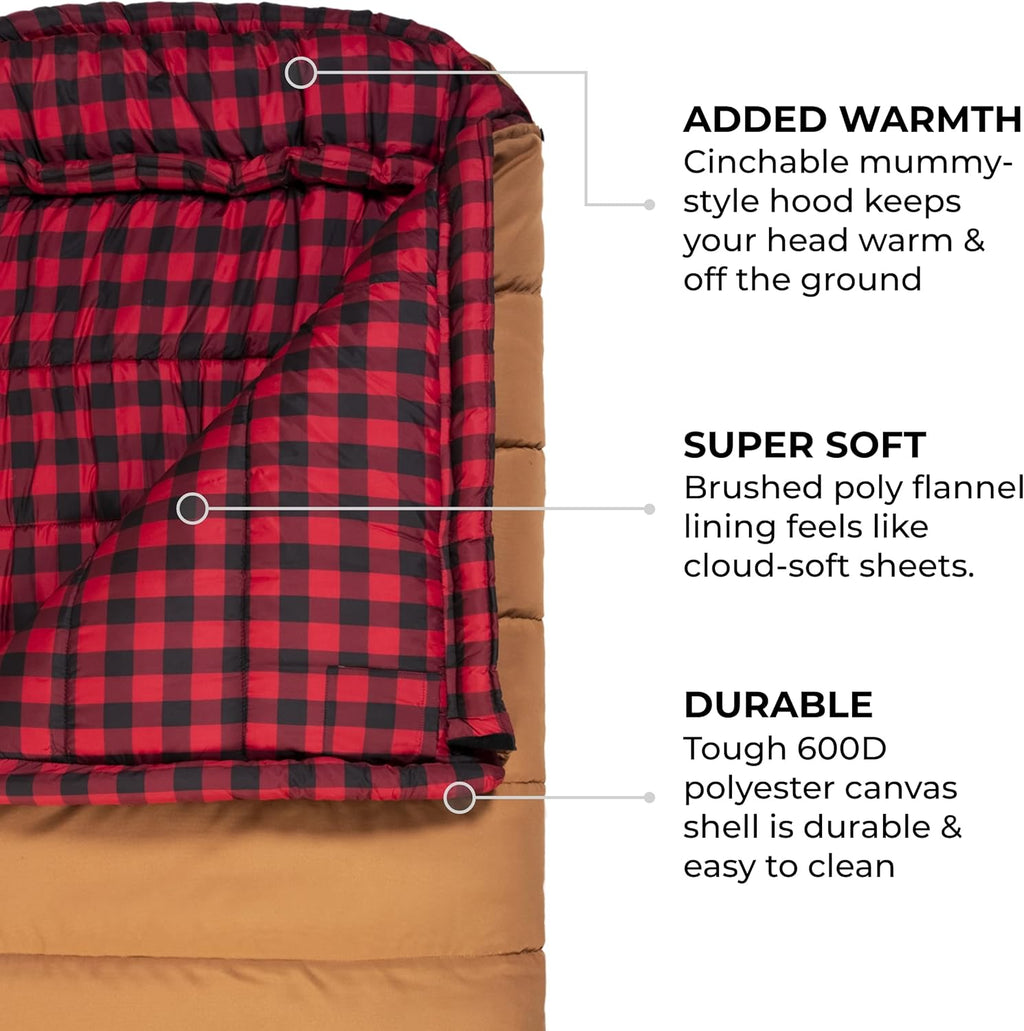 Deer Hunter Heavy Duty Canvas Sleeping Bag - Teton Tough Survival Gear for Hunting & Cold Weather - Warm Cotton Flannel Lined Sleeping Bag
