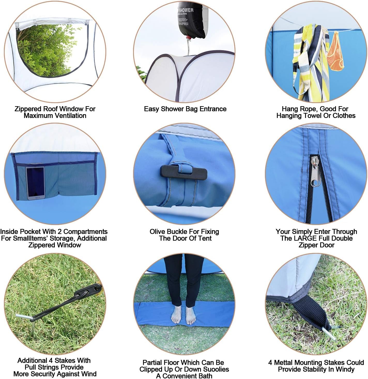 Extra Tall Pop-Up Privacy Tent - Portable Outdoor Shower & Changing Room for Camping - 6.5ft High Instant Shelter for Beach, Toilet & Dressing
