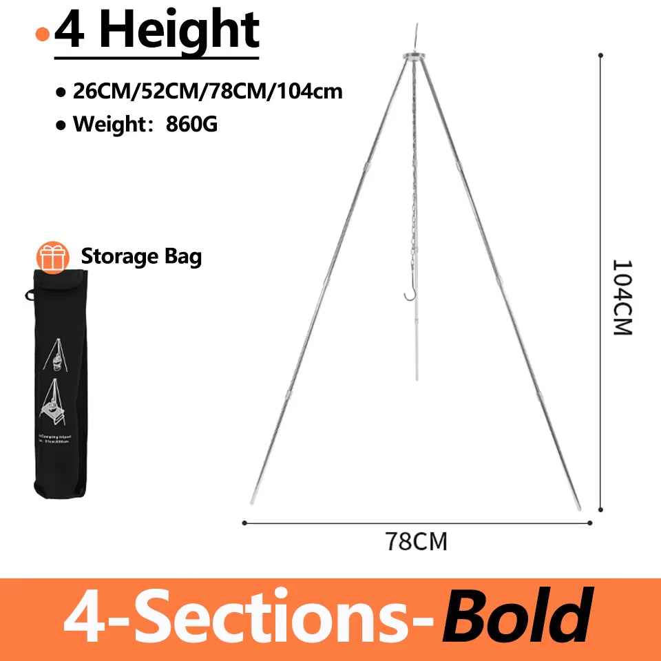 Adjustable Aluminum Camping Tripod for Outdoor Cooking & Grilling