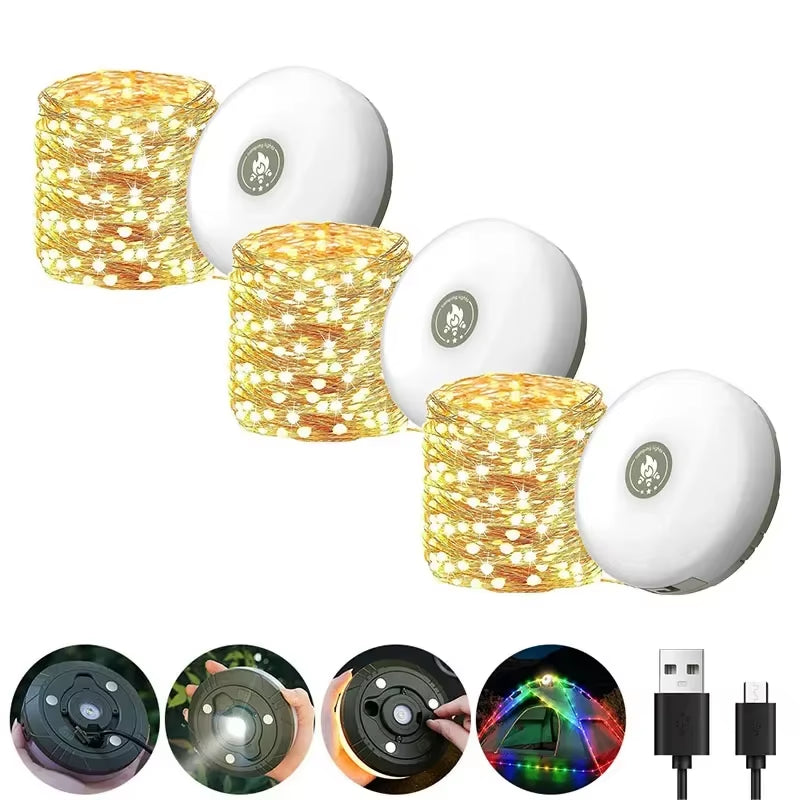 10M LED Rechargeable String Light - IPX4 Waterproof Atmosphere Tent Lamp with Magnet - Recyclable Decorative Camping Gear for Garden & Party