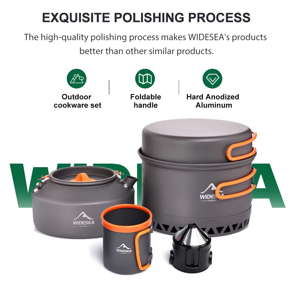 Full Outdoor Cookware Set - Stackable Camping Pots & Kettle with Coffee Filter - Portable Kitchen Gear for Hiking, Picnic & Group Travel