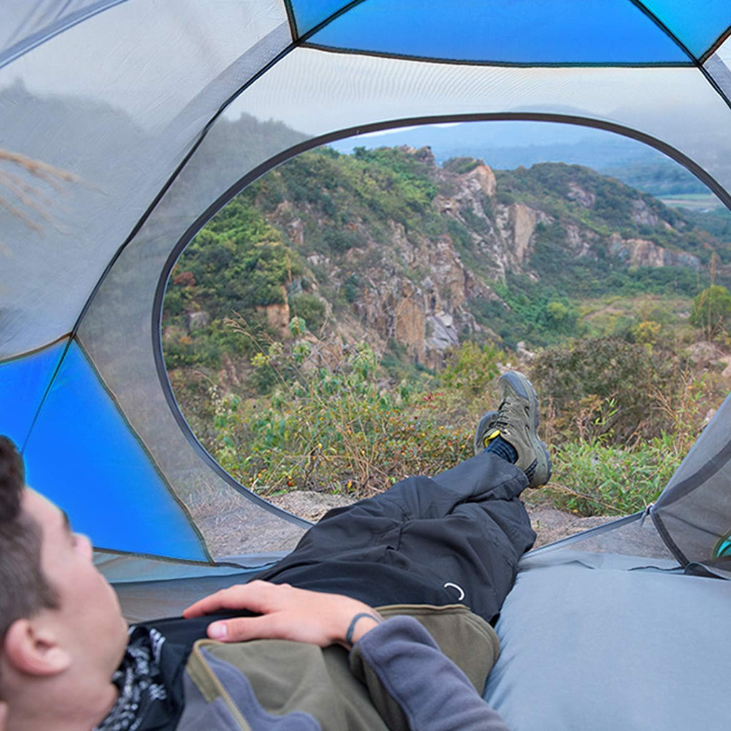 4 Person Family Camping Tent - Windproof & Waterproof Double Layer Outdoor Shelter - Instant Setup Dome Tent with 2 Doors for Hiking & Travel