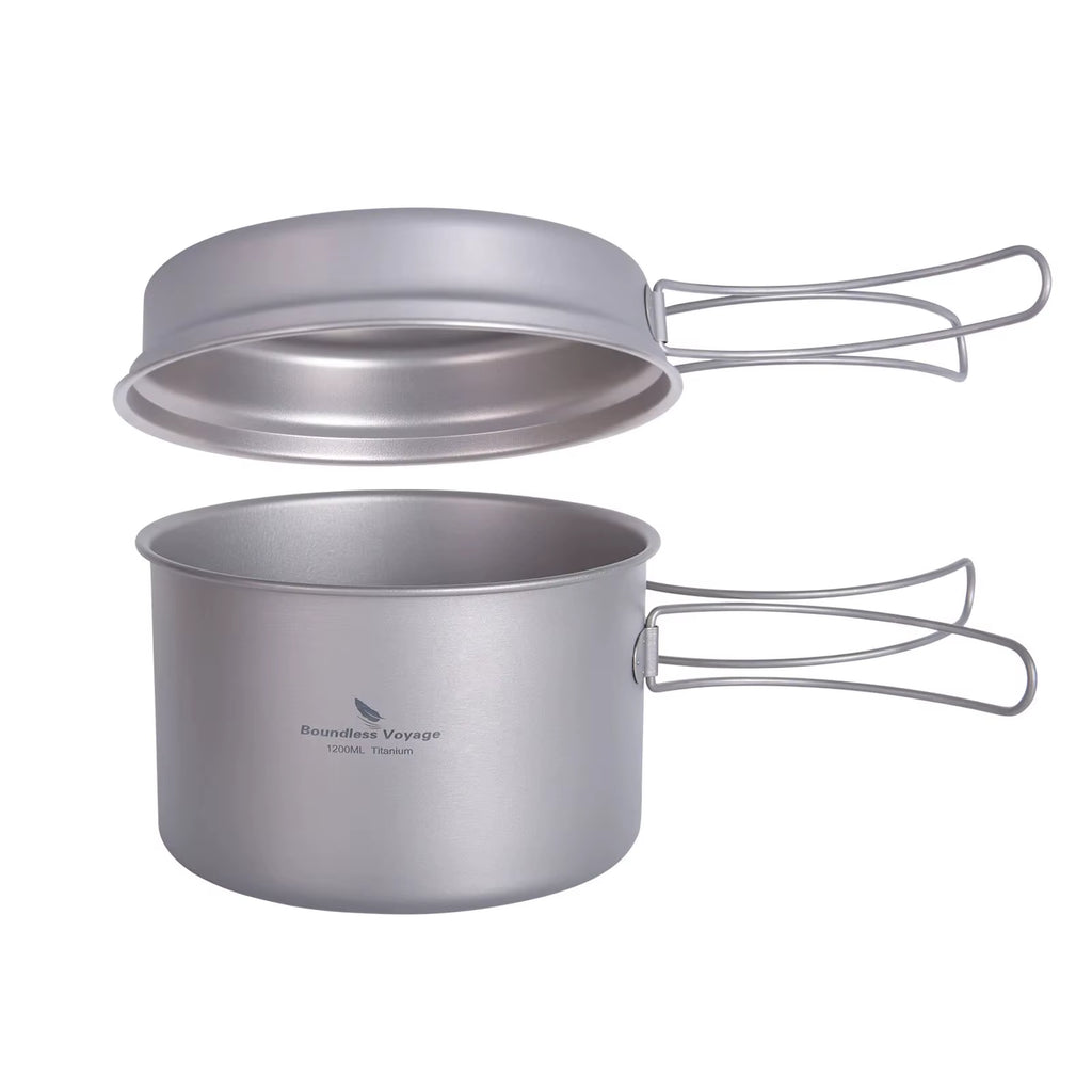 Lightweight Titanium Camping Cookware Set with Folding Handles - Perfect for Hiking and Outdoor Adventures