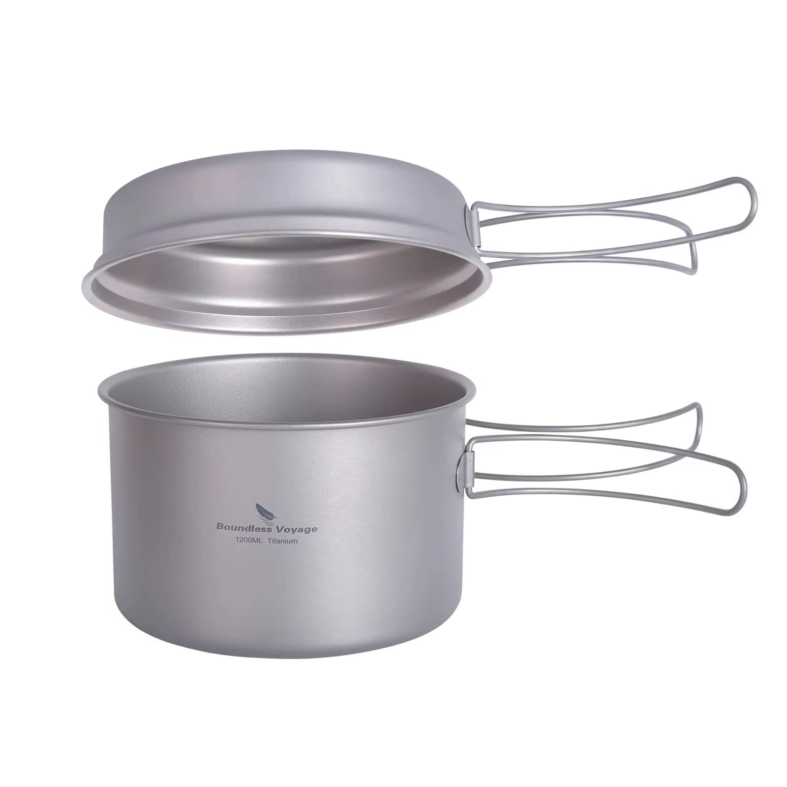 Lightweight Titanium Camping Cookware Set with Folding Handles - Perfect for Hiking and Outdoor Adventures