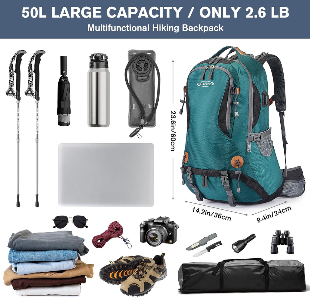 50L Large Capacity Hiking Backpack - Waterproof Internal Frame Rucksack for Camping & Climbing - Heavy Duty Daypack with Rain Cover for Men