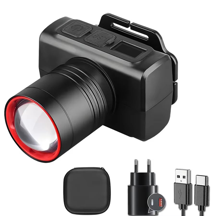 Hands-Free Motion Sensor LED Headlamp - Super Bright Rechargeable Headlight - IPX6 Waterproof Flashlight for Running, Camping & Fishing