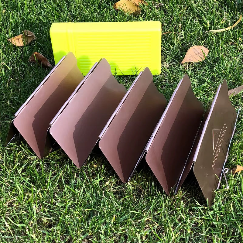 10-Pack Bronze Folding Outdoor Camping Gas Stove Windshield - Durable Aluminium Alloy Cooking Shield