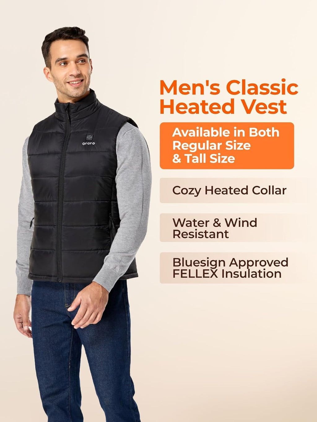 Lightweight Heated Vest for Men - USB-C Rechargeable Puffer Heating Vest with Battery - Classic Thermal Body Warmer for Winter Hiking