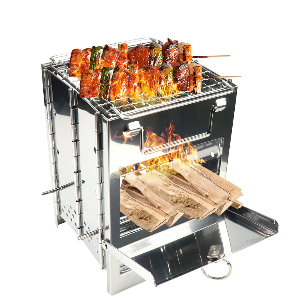 Portable Stainless Steel Foldable Camping Stove - Lightweight Collapsible Survival Stove for Cooking, BBQ, and Picnics