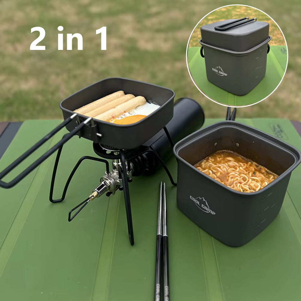 Versatile 2-in-1 Outdoor Camping Frying Pan & Cooking Pot - Lightweight Aluminum Alloy Set for Fishing, Hiking, and Riding Adventures