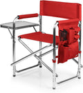 Portable Aluminum Sports Director Chair - Heavy Duty Folding Camping Chair with Side Table & Armrest Caddy - Red Picnic Seating for Adults