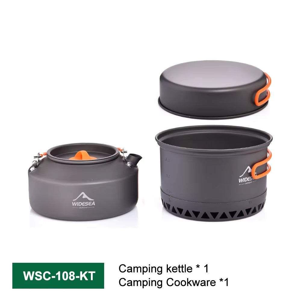 Full Outdoor Cookware Set - Stackable Camping Pots & Kettle with Coffee Filter - Portable Kitchen Gear for Hiking, Picnic & Group Travel