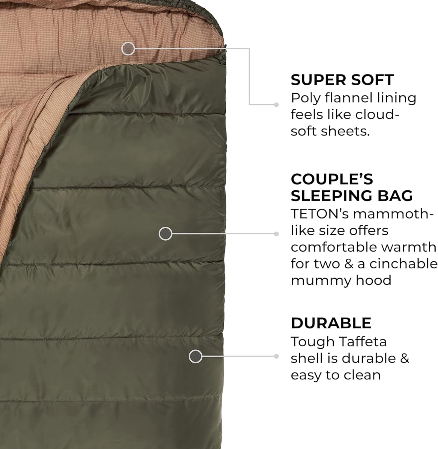 Mammoth Queen Size Double Sleeping Bag - 2-Person Family Camping Bag - Extra Large Warm Sleep System for Couples & Base Camp