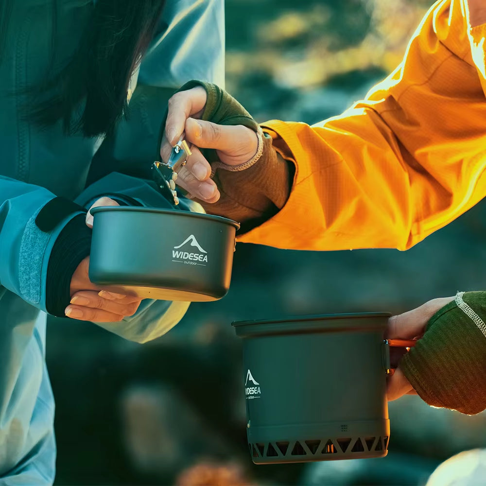 Hard Anodized Aluminum Camping Pot Set - 1.3L & 2.3L Lightweight Cookware - Heat-Resistant Travel Kitchen Utensils for Outdoor Cooking