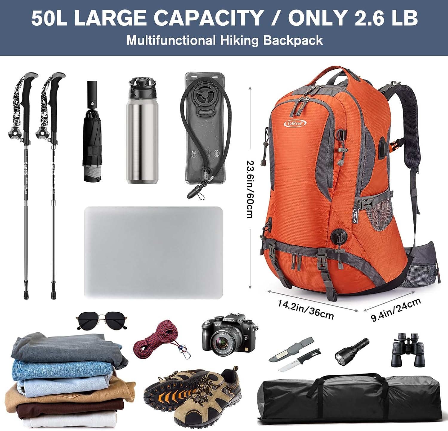 Ultralight 50L Backpacking Pack - Breathable Outdoor Travel Daypack with Rain Cover - High-Performance Sport Bag for Hiking & Mountaineering