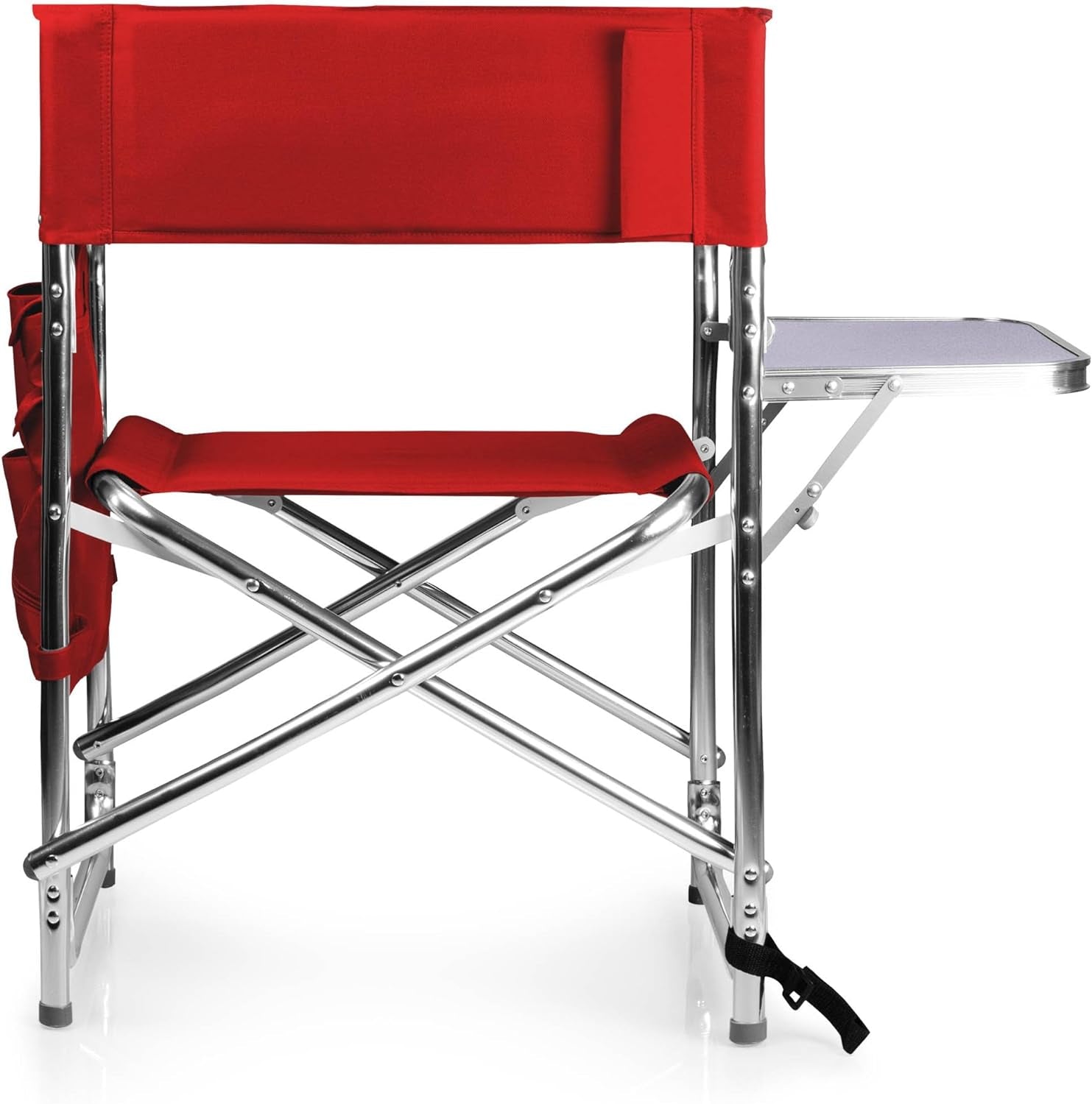 Portable Aluminum Sports Director Chair - Heavy Duty Folding Camping Chair with Side Table & Armrest Caddy - Red Picnic Seating for Adults