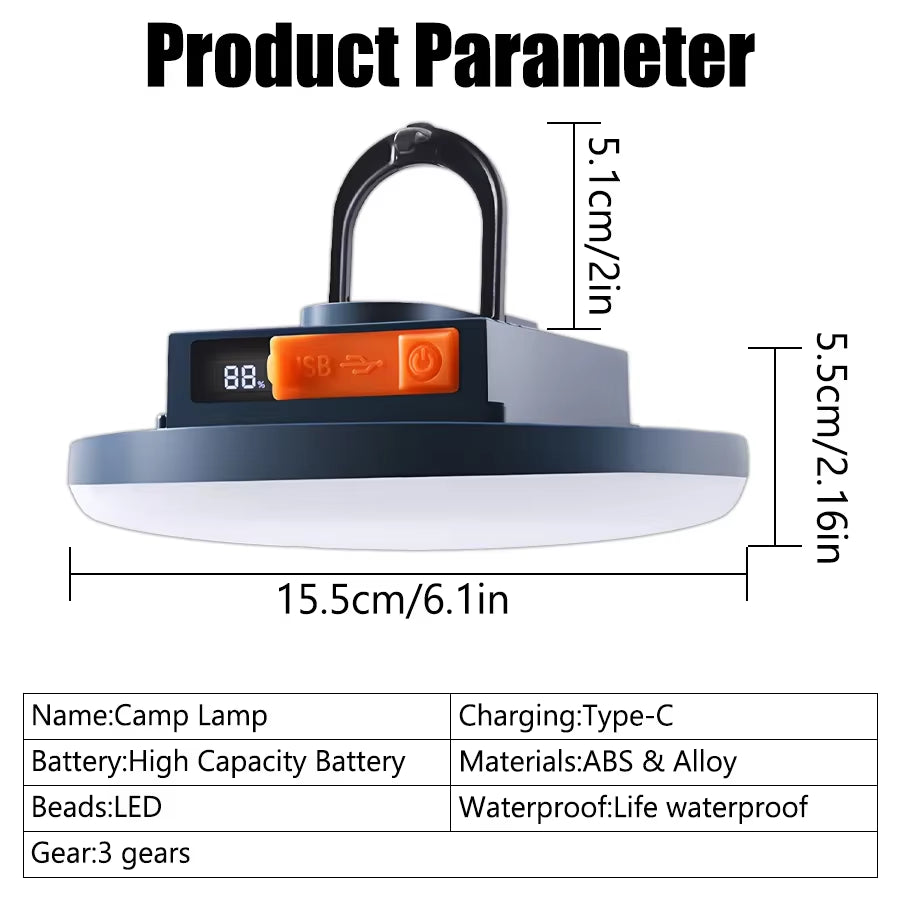 7200mAh Rechargeable Magnetic LED Camping Lantern | Portable Tent Flashlight & Work Light