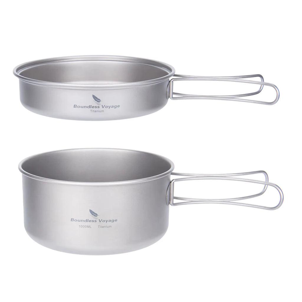 Lightweight Titanium Camping Cookware Set with Folding Handles - Perfect for Hiking and Outdoor Adventures