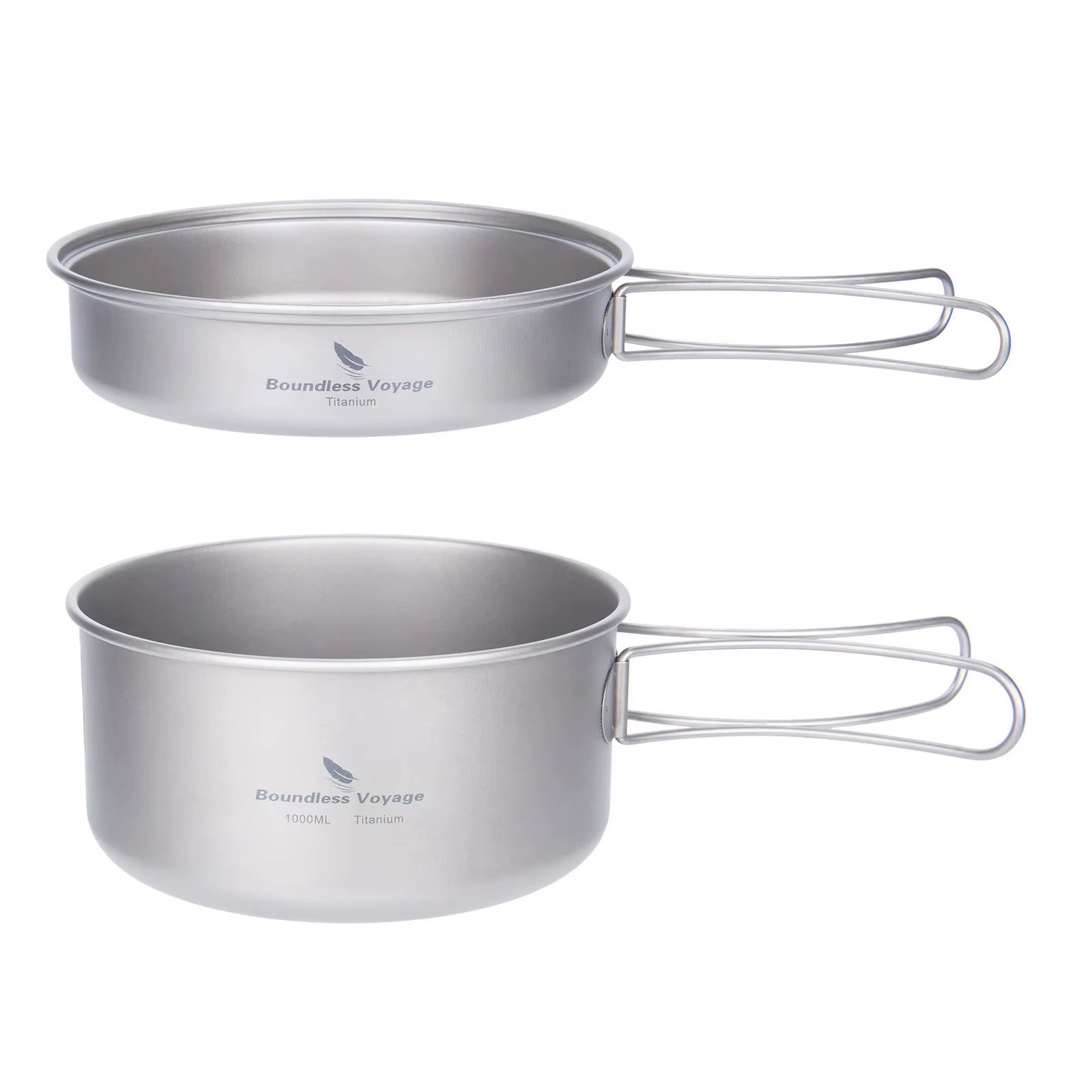 Lightweight Titanium Camping Cookware Set with Folding Handles - Perfect for Hiking and Outdoor Adventures