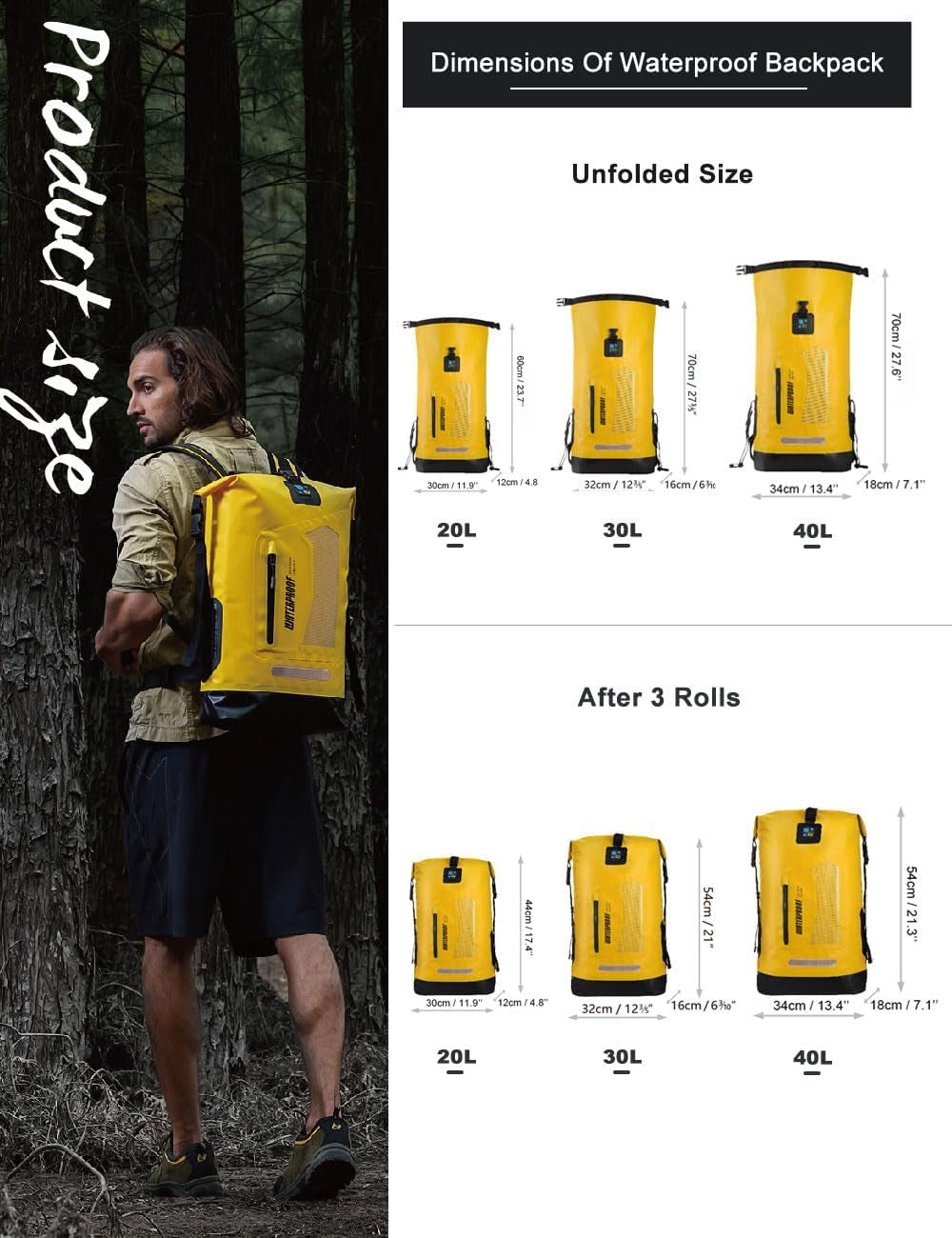 Floating Waterproof Dry Bag Backpack - 20L/30L/40L Heavy Duty Roll-Top Dry Bag for Kayaking, Boating, Fishing & Hiking - Keep Gear Dry