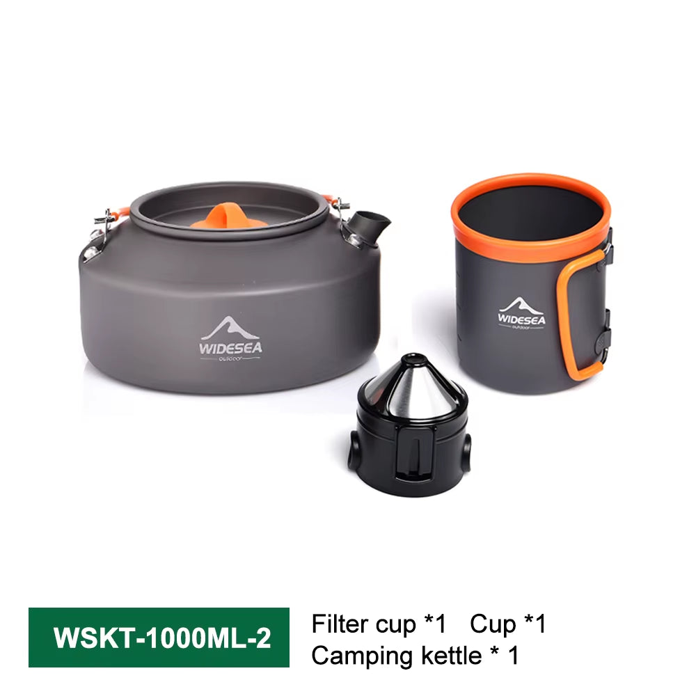 Full Outdoor Cookware Set - Stackable Camping Pots & Kettle with Coffee Filter - Portable Kitchen Gear for Hiking, Picnic & Group Travel