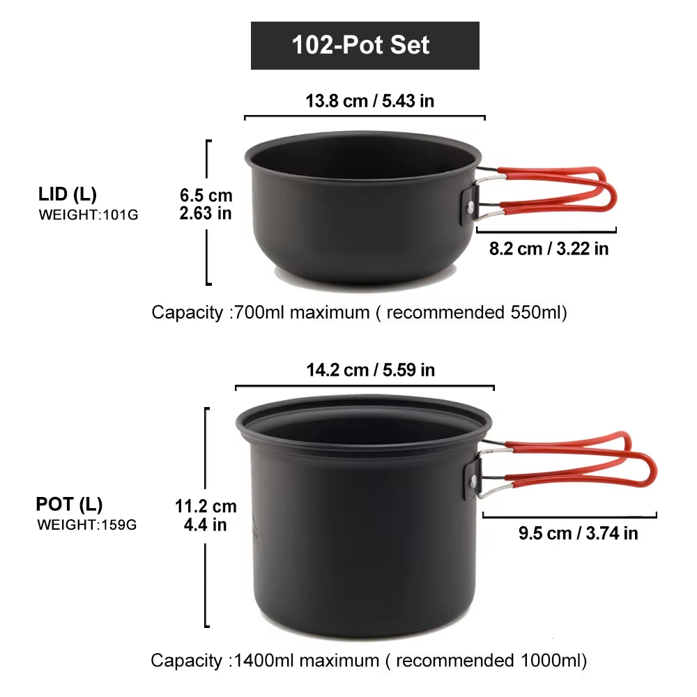 2-3 Person Non-Stick Camping Cookware Set - Portable Hard Anodized Pots & Pans - Lightweight Hiking Cooking Set with Storage Bag