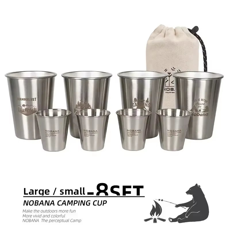Premium 304 Stainless Steel Camping Cup Set - Portable Travel Coffee & Beer Cups for Outdoor Adventures - Available in 4, 6, or 8 Pieces