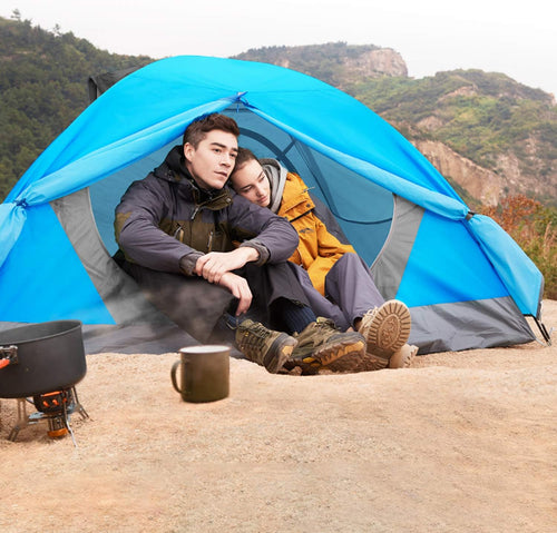 4 Person Family Camping Tent - Windproof & Waterproof Double Layer Outdoor Shelter - Instant Setup Dome Tent with 2 Doors for Hiking & Travel