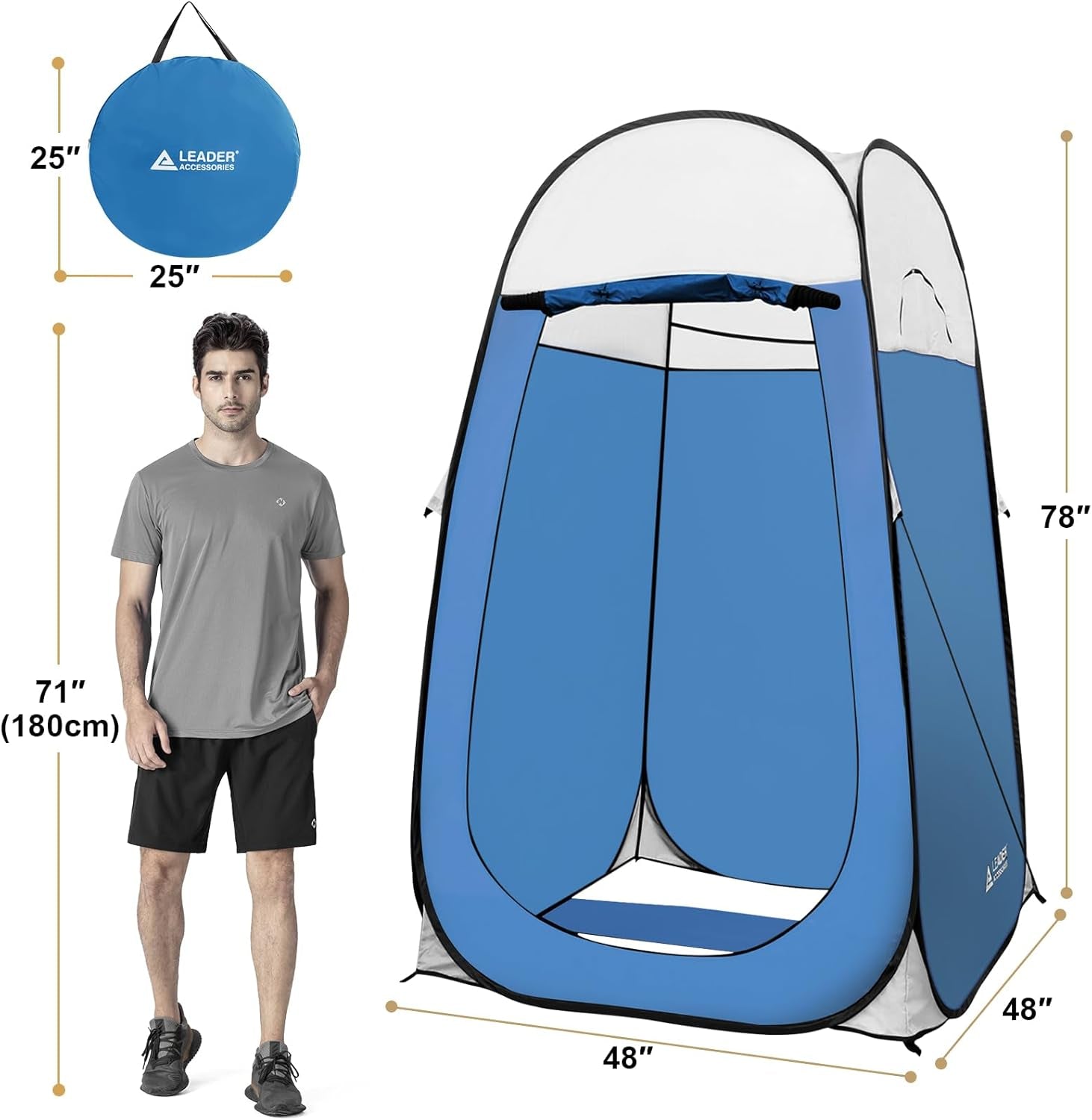 Extra Tall Pop-Up Privacy Tent - Portable Outdoor Shower & Changing Room for Camping - 6.5ft High Instant Shelter for Beach, Toilet & Dressing