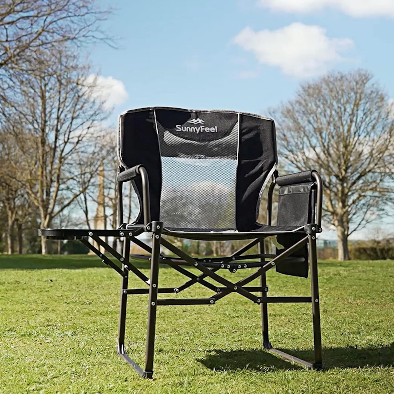 Heavy Duty Oversized Directors Chair - Folding Camping Chair with Side Table & Storage Pocket - Portable Lawn Chair Supports 300+ lbs for Adults