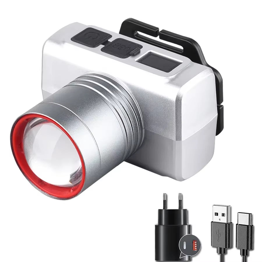 Hands-Free Motion Sensor LED Headlamp - Super Bright Rechargeable Headlight - IPX6 Waterproof Flashlight for Running, Camping & Fishing