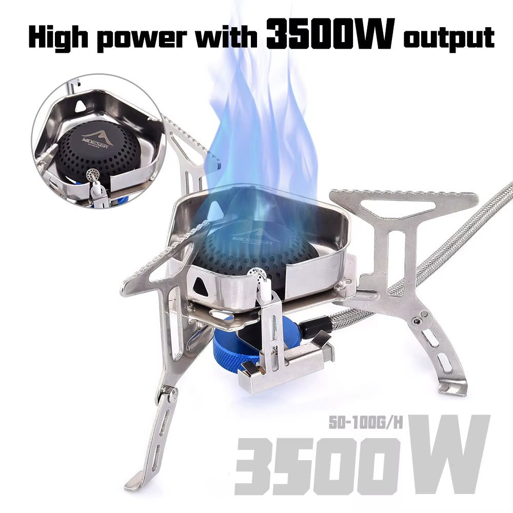 3500W High-Power Camping Gas Stove - Windproof Foldable Outdoor Burner - Rapid Heat Kitchen Survival Gear for Mountaineering