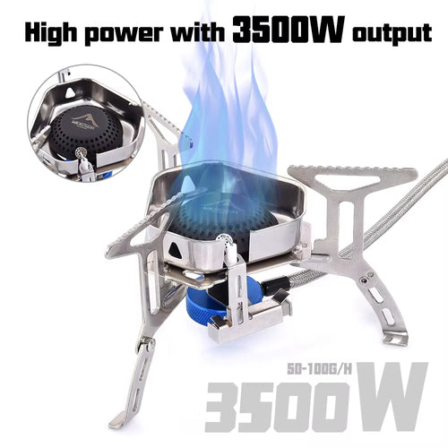 3500W High-Power Camping Gas Stove - Windproof Foldable Outdoor Burner - Rapid Heat Kitchen Survival Gear for Mountaineering